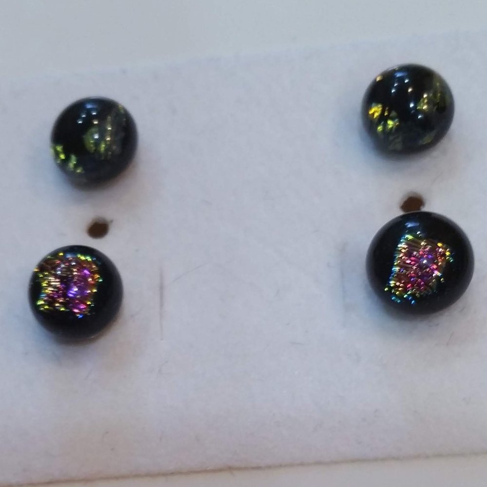 2 Pairs of Tiny Glass Bead Earrings w/Silver Posts